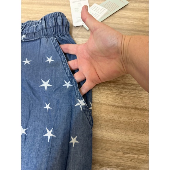 New Laurie Felt Pants Women M Blue Wide Leg Cropped Stars Drawstring Lyocell - Picture 12 of 13